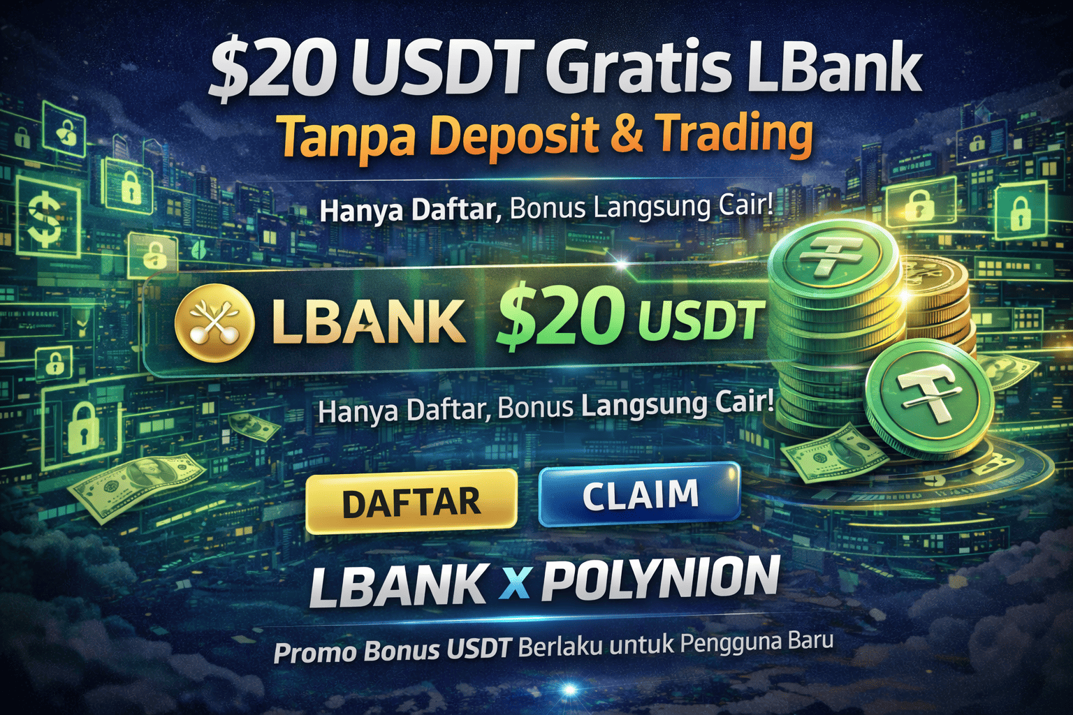 $20 USDT Gratis LBank Tanpa Deposit & Trading